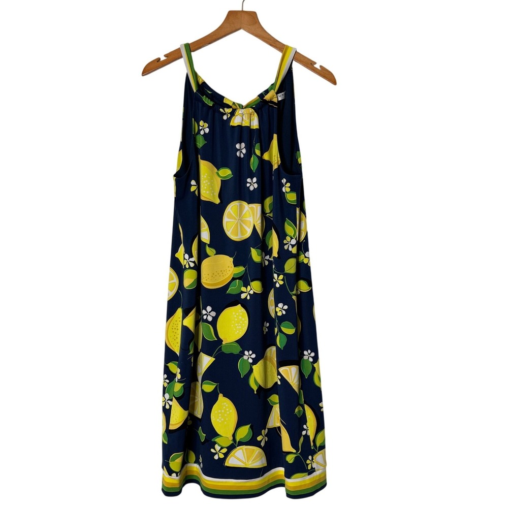 Trina Turk Rancho Halter Shift Dress in Ink Laki Lemons Women's Small Navy Blue